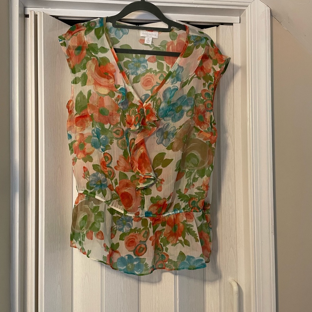 Charter Club Floral Sheer Sleeveless Top NWOT